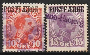 FRIMÆRKER DANMARK | 1919-20 - AFA 1+2 - 10 + 15 øre Postfærge - Stemplet
